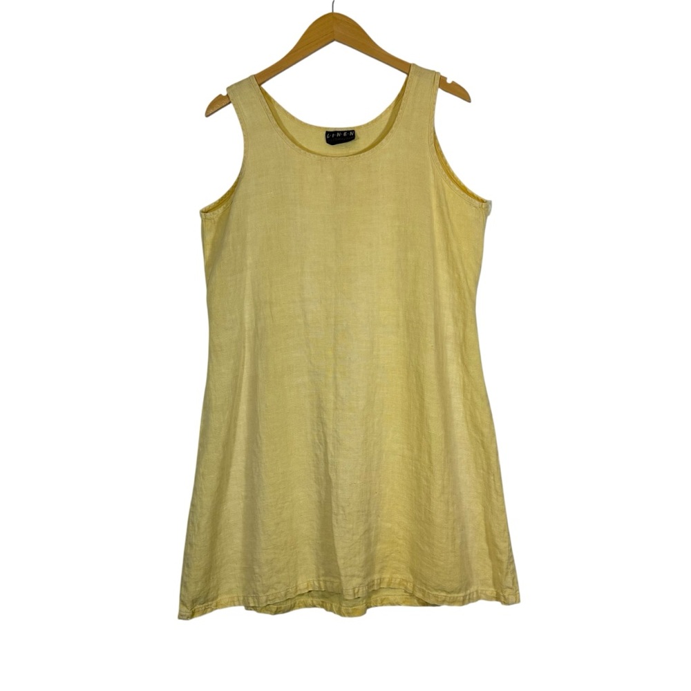 Liz &‎ Jane Yellow Linen Tunic Dress Sz MD Cinch Waist Lagenlook Beachy Artsy
